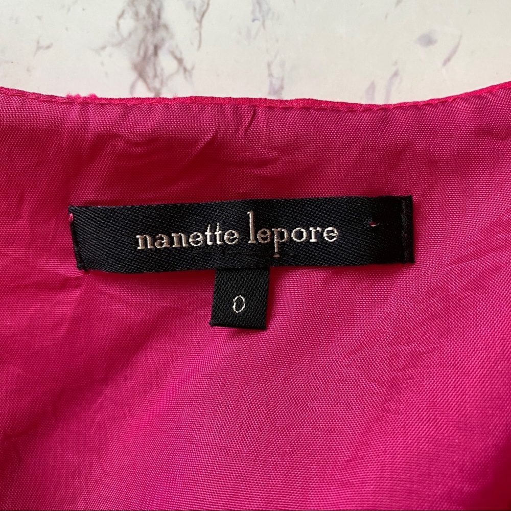 Nanette Lepore Fuchsia Swiss Dot Ruffle Faux Wrap Dress Hot Pink Size 0 - Picture 10 of 12